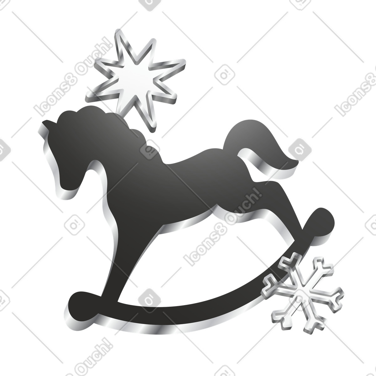 Rocking horse with snowflakes, Holiday toy decoration, Christmas ornament illustration in Token style download in PNG, SVG