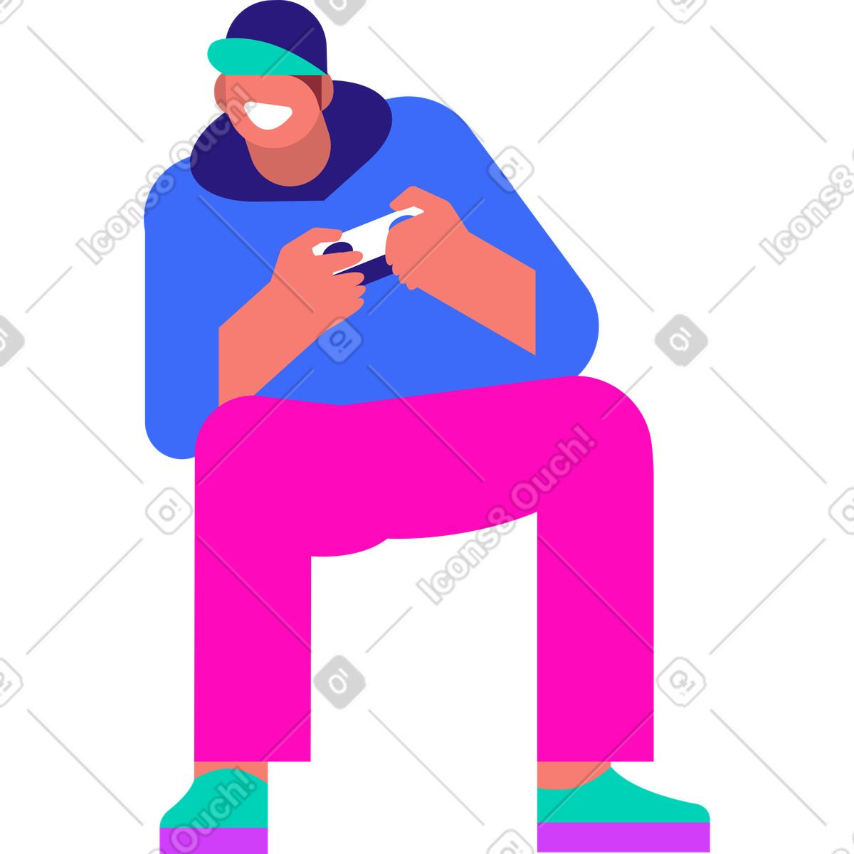 Giovane uomo con gamepad che gioca al videogioco illustrazione in stile Basic scarica in PNG, SVG