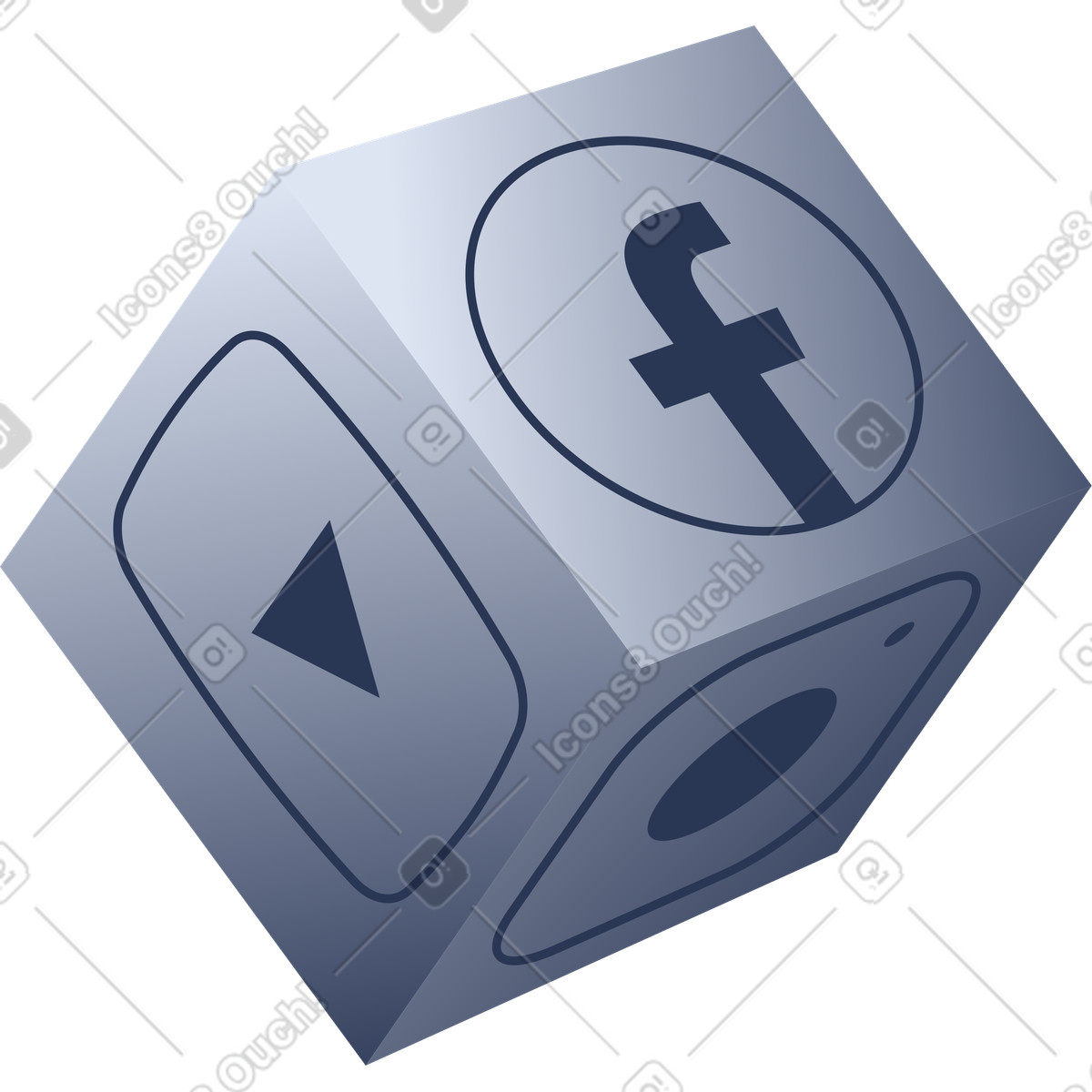 Cubo con icone dei social media illustrazione in stile Lucent scarica in PNG, SVG