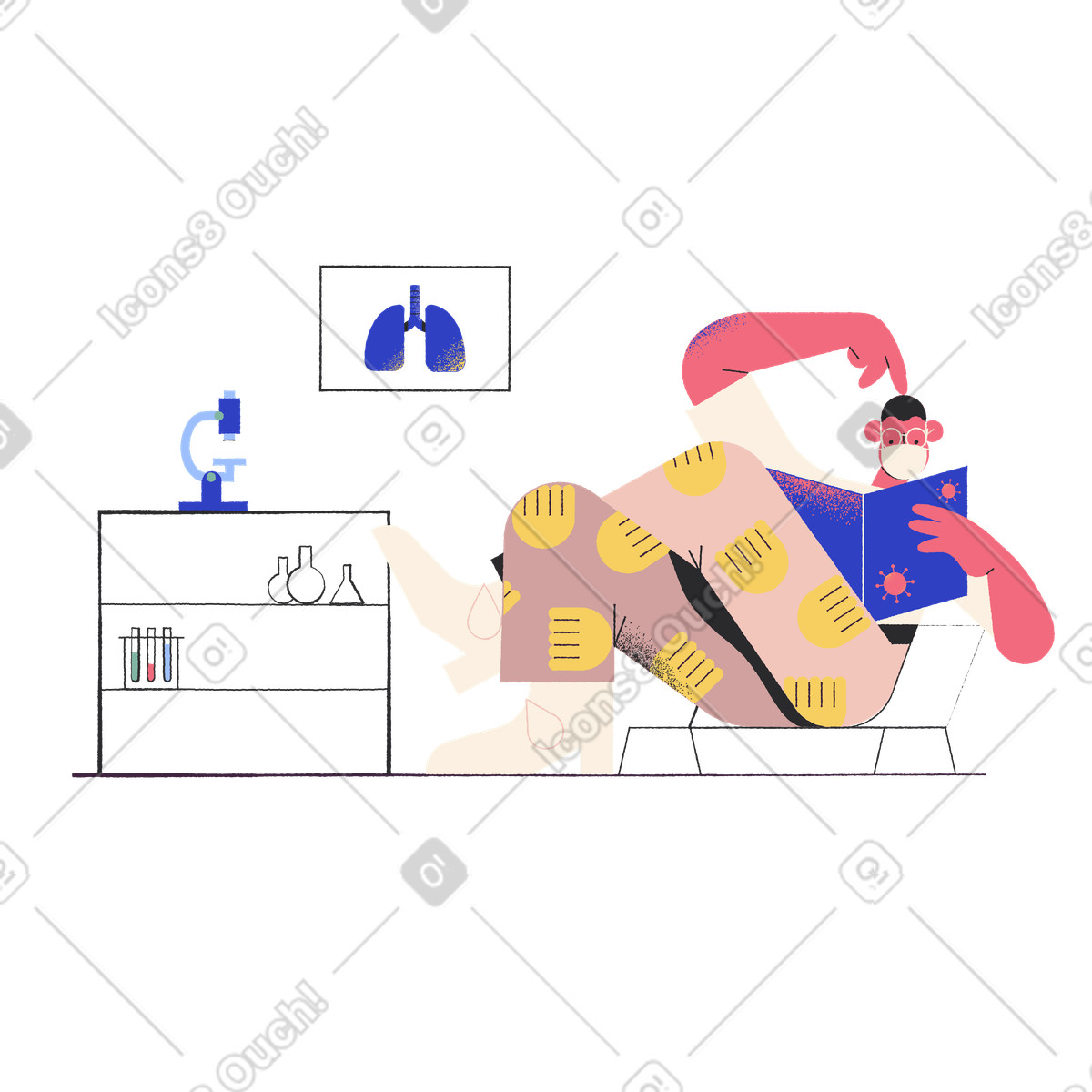 Man in face mask doing coronavirus research illustration Pablo style download PNG, SVG