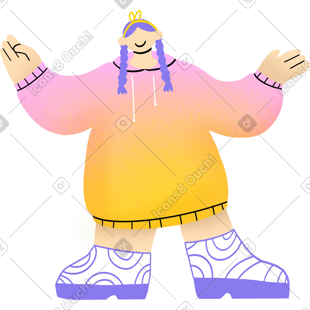 Woman standing with her hands up in the air-Illustration im Bonny-Stil als Download PNG, SVG