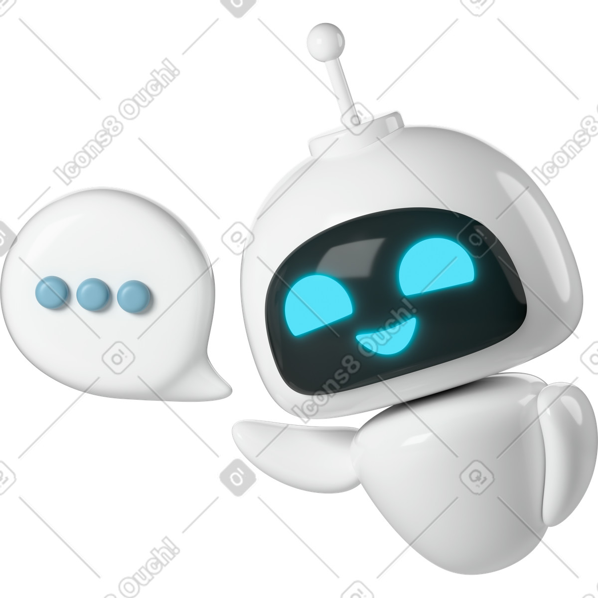3D Business スタイルの Gpt robot with speech bubble のアニメーションイラストをGIF、Lottie (JSON)、AEでダウンロード