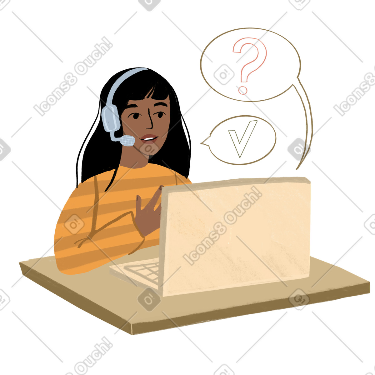 Tech support call on the computer-Illustration im Lumiere-Stil als Download in PNG, SVG