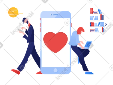 Couple romantique interagissant via le web PNG, SVG