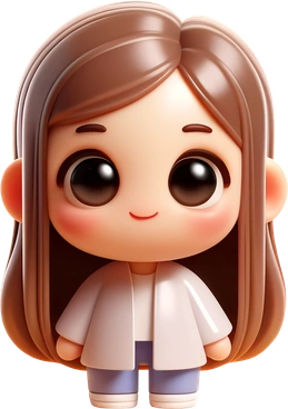 A cute girl with long hair and a smile - 3D Mini style illustration