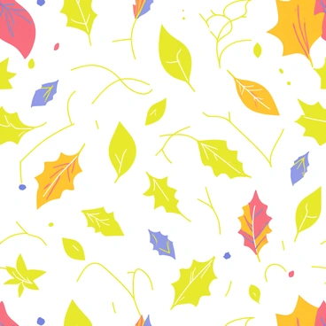 An intricate pattern of "leaves" and "vines" in bright, contrasting colors. The leaves vary in shape and size, with some being wide and others more slender. The vines intertwine dynamically, creating a sense of movement across the pattern. The colors include vibrant "greens", "yellows", "reds", and "blues", arranged in a way that makes each element stand out against the others. The background is a soft, neutral tone to highlight the vividness of the leaves and vines, enhancing the overall visual appeal.