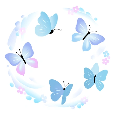 A group of colorful butterflies is dancing gracefully in the air, their delicate wings displaying a variety of vibrant patterns and colors. Some butterflies are in mid-flight, their wings fluttering softly, while others are landing gently on nearby flowers. The scene is filled with a gentle breeze, causing the butterflies to sway and twirl around each other. In the background, there are small patches of greenery and blooming flowers enhancing the lively atmosphere.