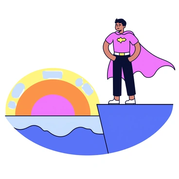 A caped hero standing on a cliff, silhouetted against a sunrise, symbolizing righteousness