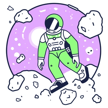 An intergalactic explorer is navigating through an asteroid field. The explorer is wearing a high-tech suit that features a sleek design with various gadgets and lights. The background is filled with numerous asteroids of varying sizes, some are close to the explorer while others are further away. The suit of the explorer is reflected in the metallic surfaces of the asteroids. Small fragments of rock are floating in the zero-gravity environment. A faint glow emanates from the explorer's helmet, illuminating the immediate area around them.