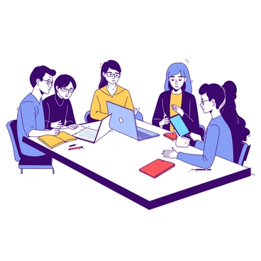 A group of five participants is sitting at a long, rectangular table during a webinar. Each participant is focused, with varying expressions of concentration. One participant on the left is taking notes in a vibrant yellow notebook, while another is typing on a sleek, silver laptop. To the right, a third participant holds a blue tablet, glancing between the screen and their notes. A fourth participant is using a white smartphone to capture important points, and the fifth one has a red notebook open, with pens scattered around. The lighting in the room is bright, enhancing the atmosphere of engagement and learning.