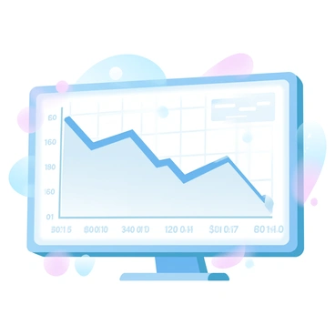 A digital screen displays a stock market graph with a sharp declining line. The graph features a grid with clearly marked axis labels, illustrating the drop in stock prices over time. Below the graph, there are numerical values indicating significant losses. The background of the digital screen features various financial symbols and icons, enhancing the financial theme.