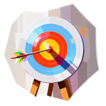 A close-up of an arrow hitting the bullseye on a colorful target