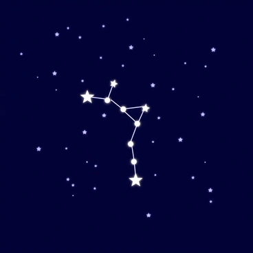 A dark blue night sky filled with scattered white stars. In the center, six bright, shining stars are connected by thin, glowing lines, forming a recognizable constellation shape. The surrounding stars twinkle softly, and a hint of deep purple adds depth to the sky. The overall composition emphasizes the brilliance of the constellation against the vastness of the night.