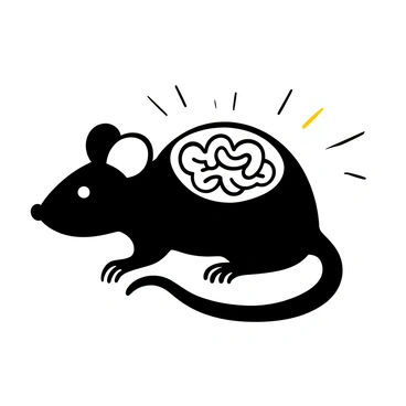 A glowing neon outline of a mouse with its brain highlighted in vibrant colors