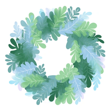 A wreath made entirely of assorted ferns is hanging on a wooden door. The different types of ferns create a lush, textured look, with varied shades of green. The wooden door has a rustic finish, showcasing its grain and knots. Natural light casts soft shadows, enhancing the intricate details of the ferns. The overall composition presents a harmonious blend of organic elements and sturdy craftsmanship.