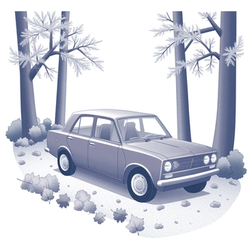 A car parked at the start of a nature trail covered in autumn leaves