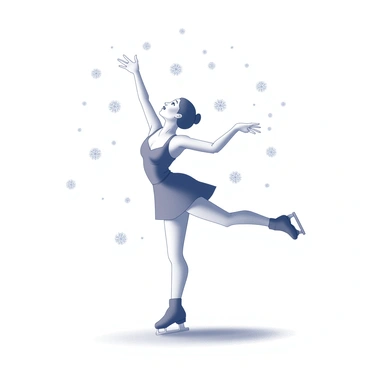 A figure skater performing a graceful spin on the ice, surrounded by sparkling snowflakes.