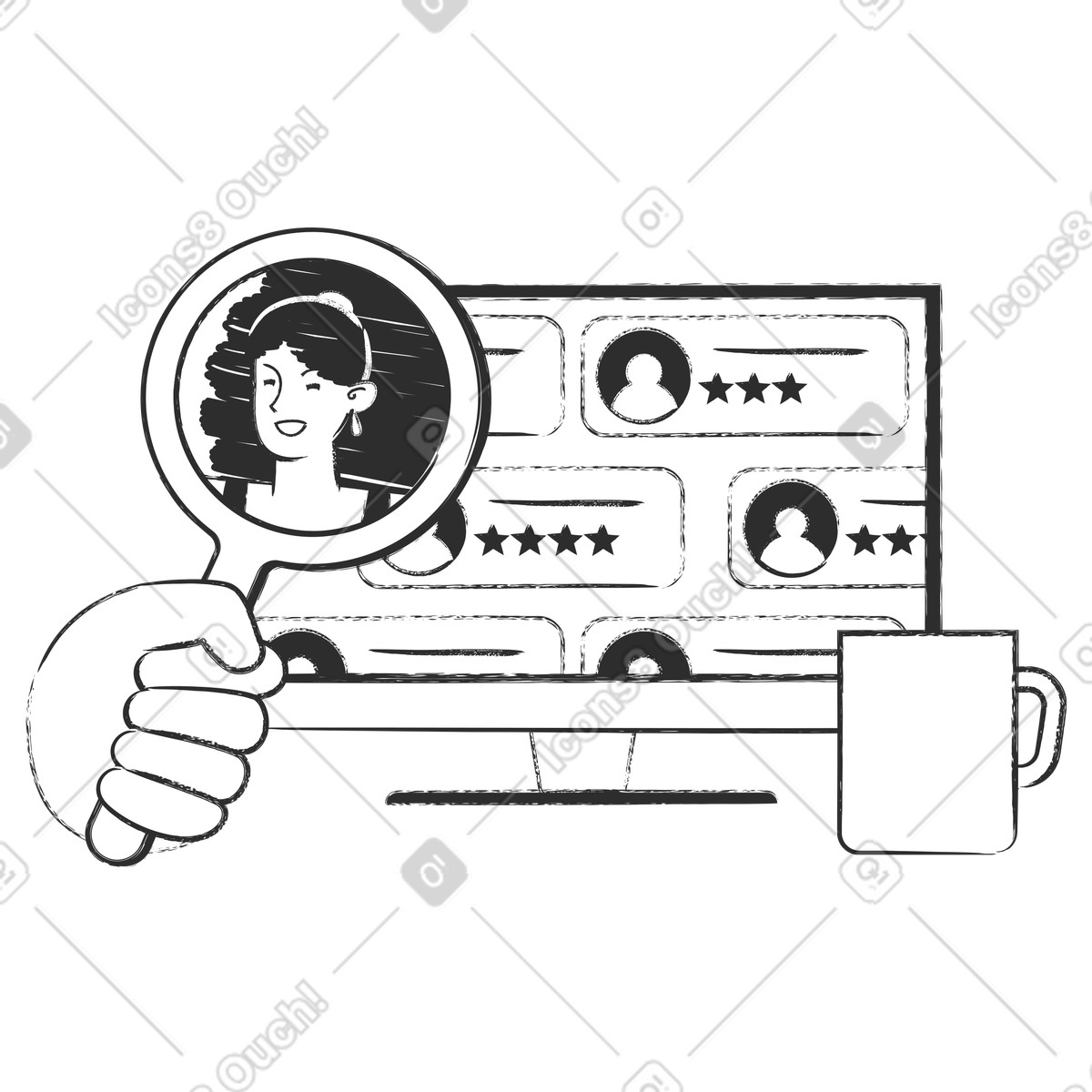 Virtual recruitment on digital platform illustration in Graphite style download in PNG, SVG