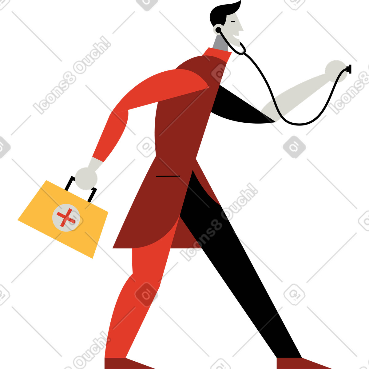 Medico con kit di pronto soccorso illustrazione in stile Burgundy scarica in PNG, SVG