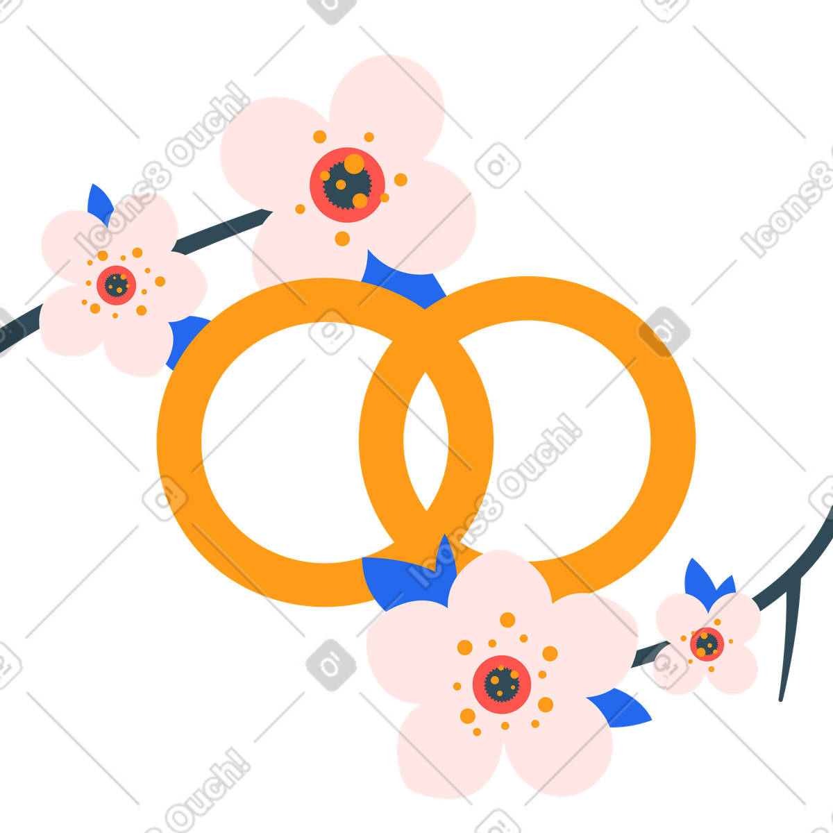 Ilustración Anillos de boda con ramas sakura en estilo Kingdom a descargar en PNG y SVG