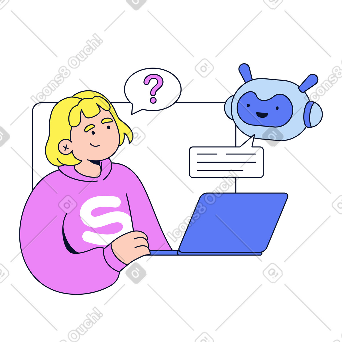 Chatting with virtual assistant on laptop, Online help and chatbot support illustration in PNG, SVG