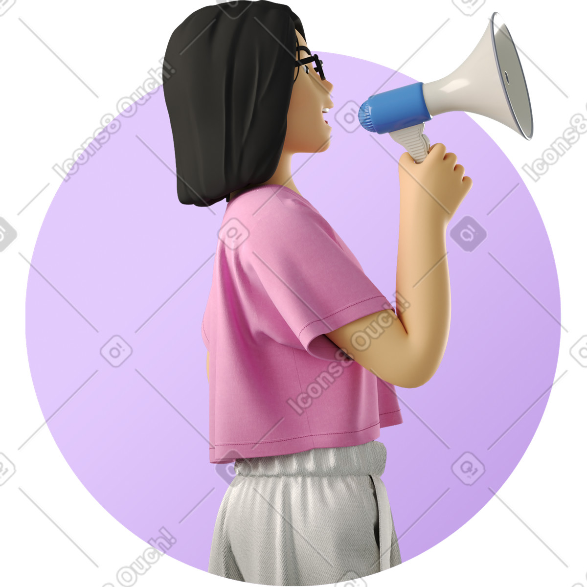Woman speaking into a megaphone-Illustration im 3D Business-Stil als Download in PNG, SVG
