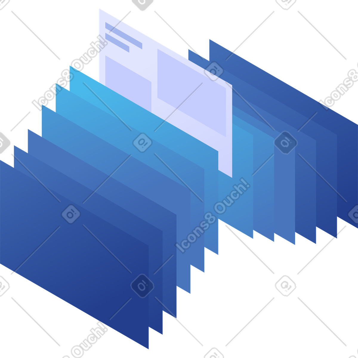 Stack of isometric rectangles with one rectangle up illustration in PNG, SVG
