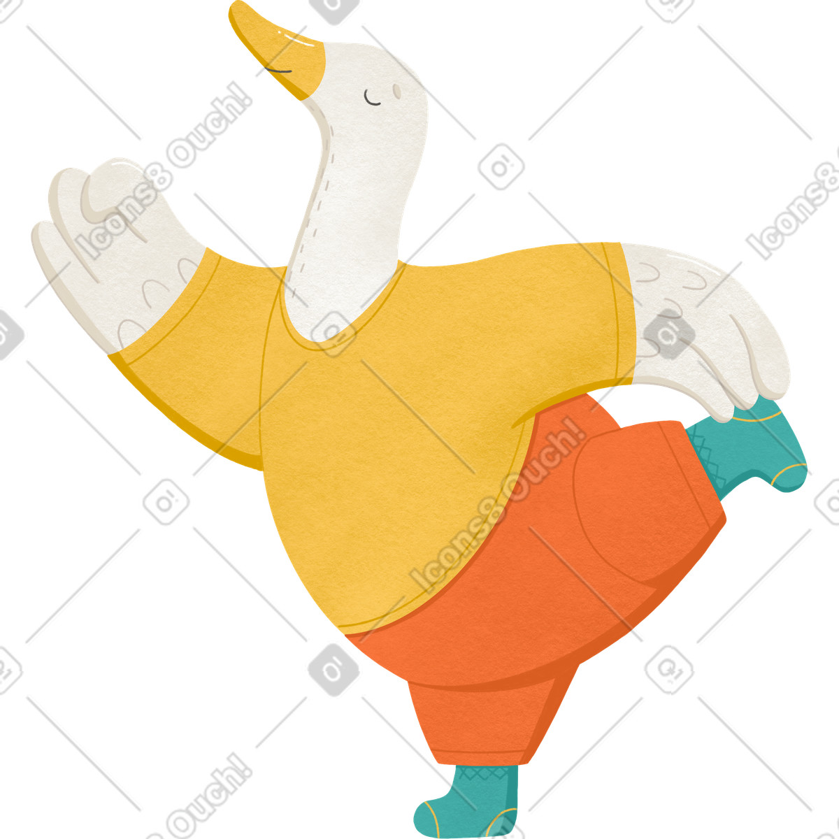 Ilustração de Goose stands on one leg with his eyes closed em no estilo para baixar em PNG, SVG
