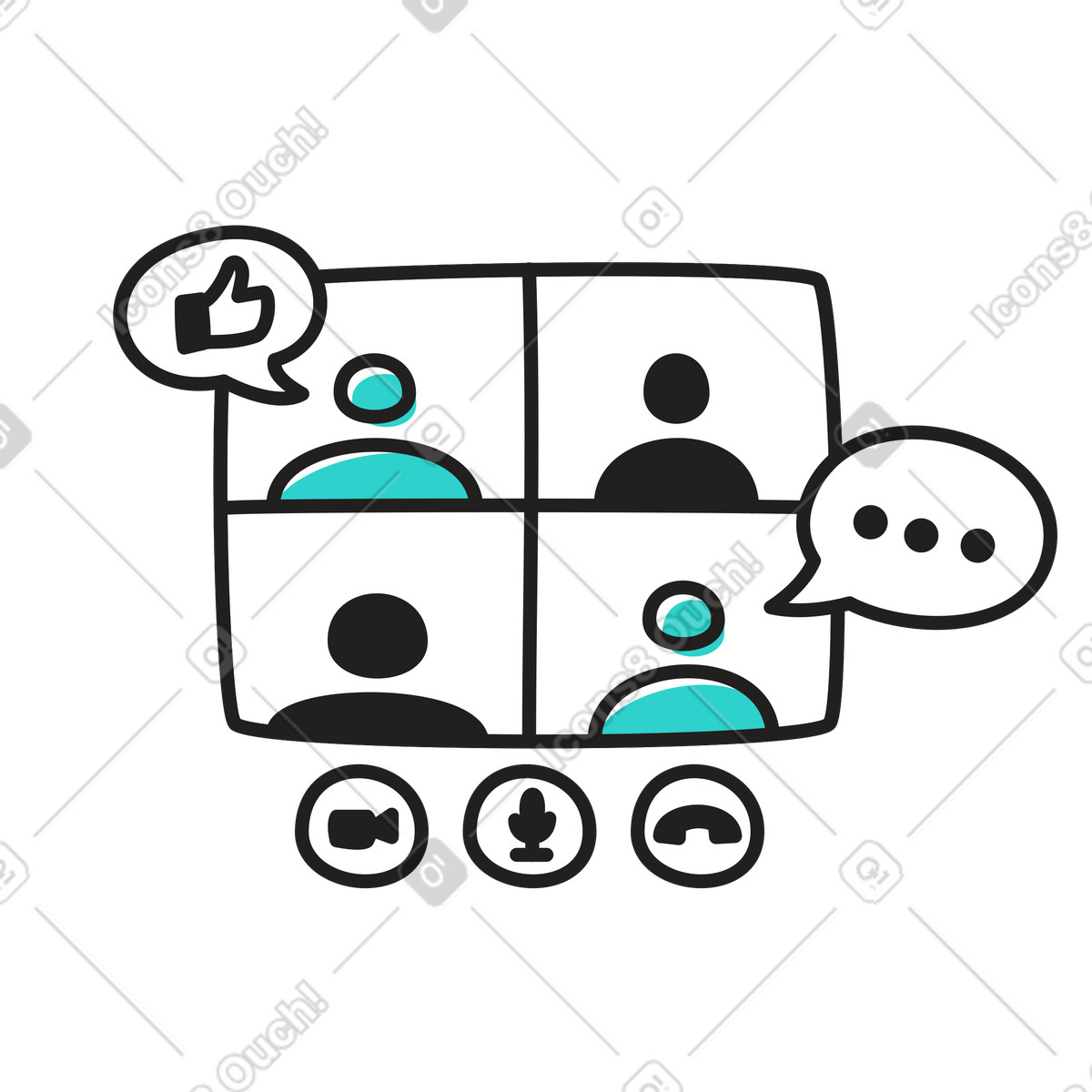 Ilustração de Equipe discutindo algo em uma chamada online no estilo Little para baixar PNG, SVG
