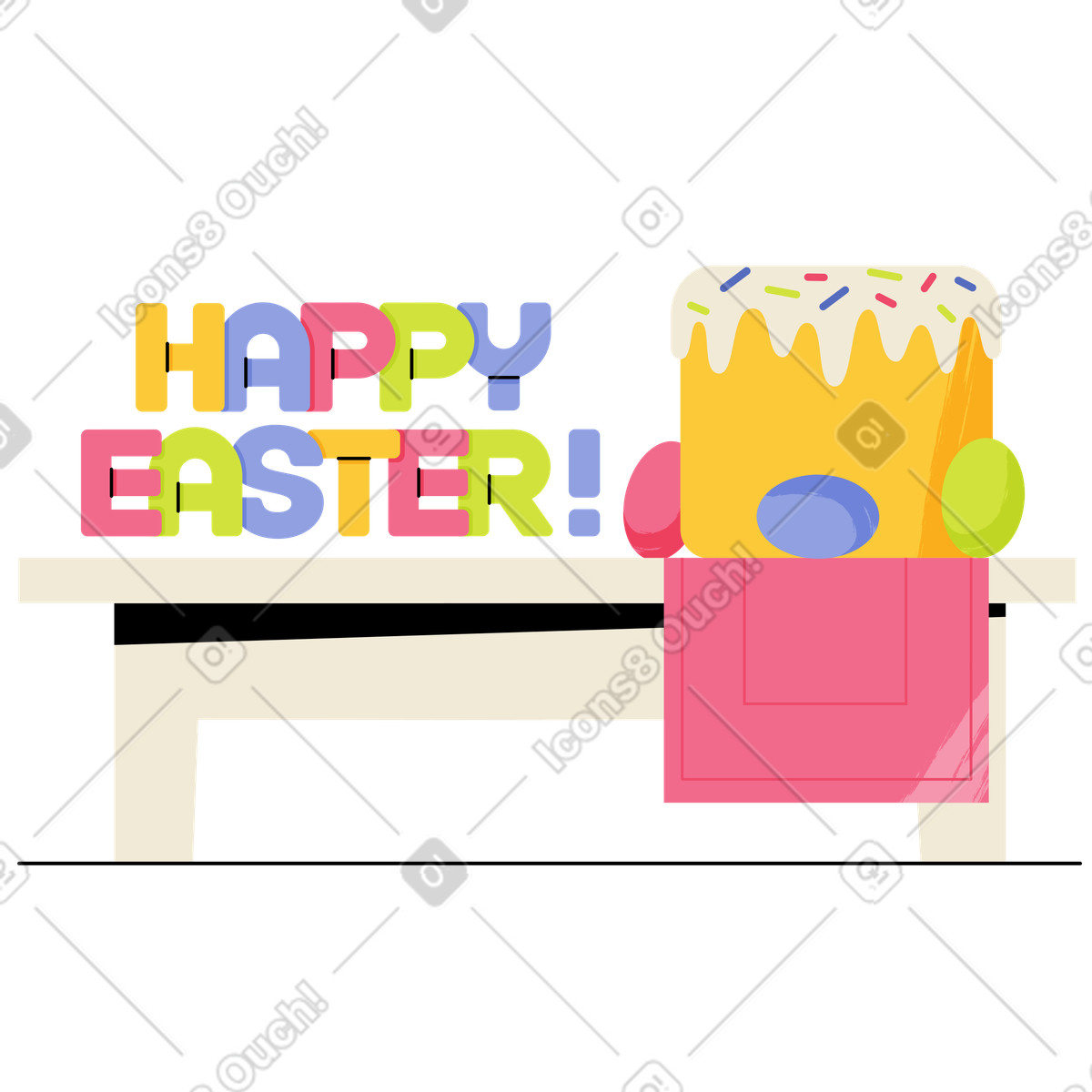 Lettering buona pasqua con pane e uova di illustrazione in stile Juicy scarica in PNG, SVG