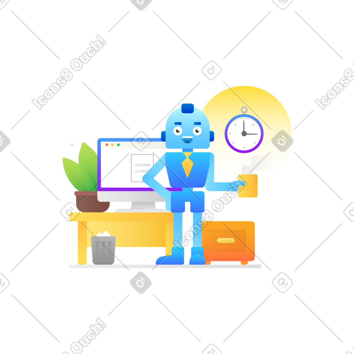 Ai robot working at the office illustration in Hugo style download in PNG, SVG
