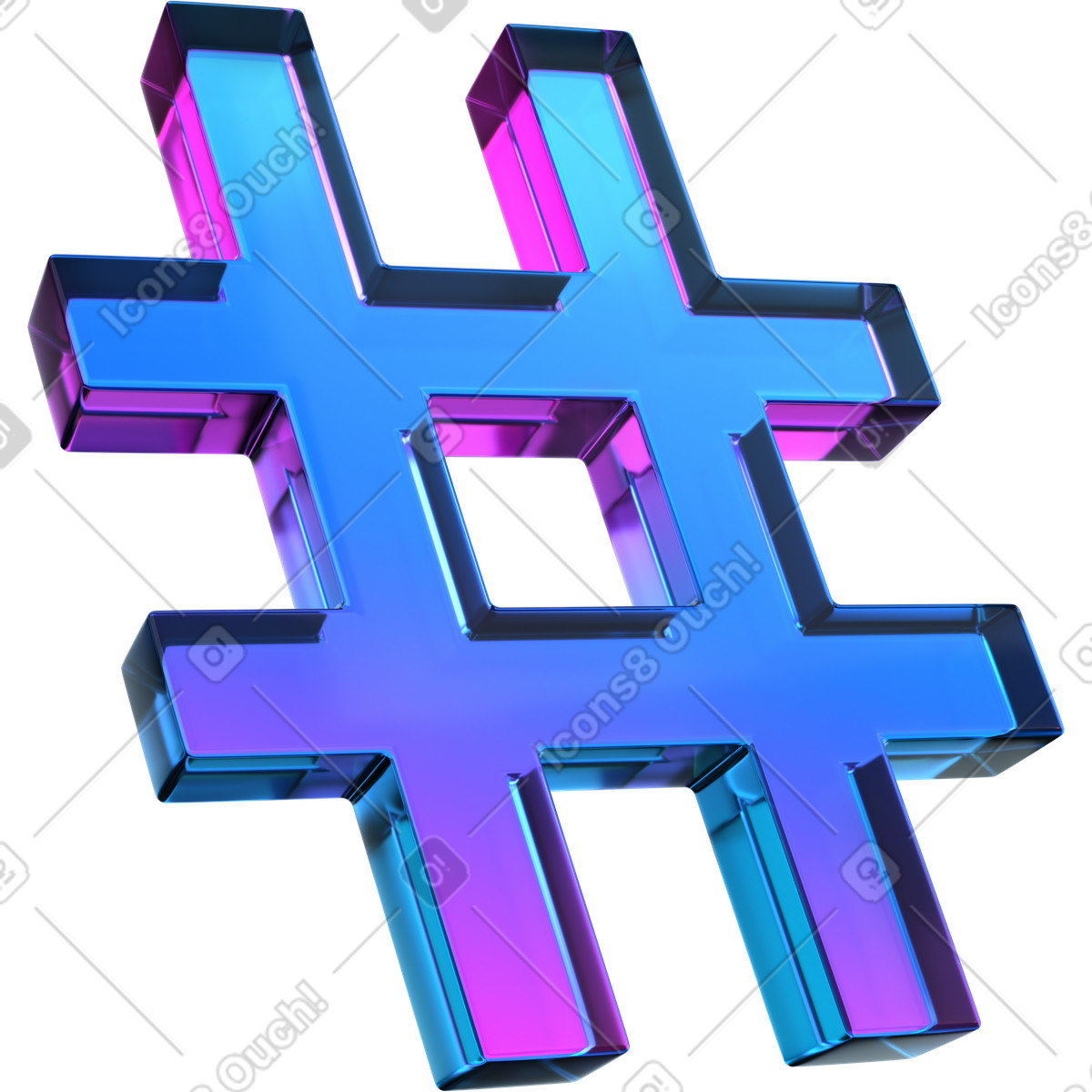 Gradient glass hash sign animated illustration in 3D Glassy style download in GIF, Lottie (JSON), AE