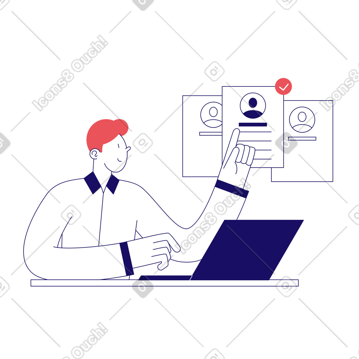Recruiter chooses the best candidate cv illustration in Bendy style download in PNG, SVG