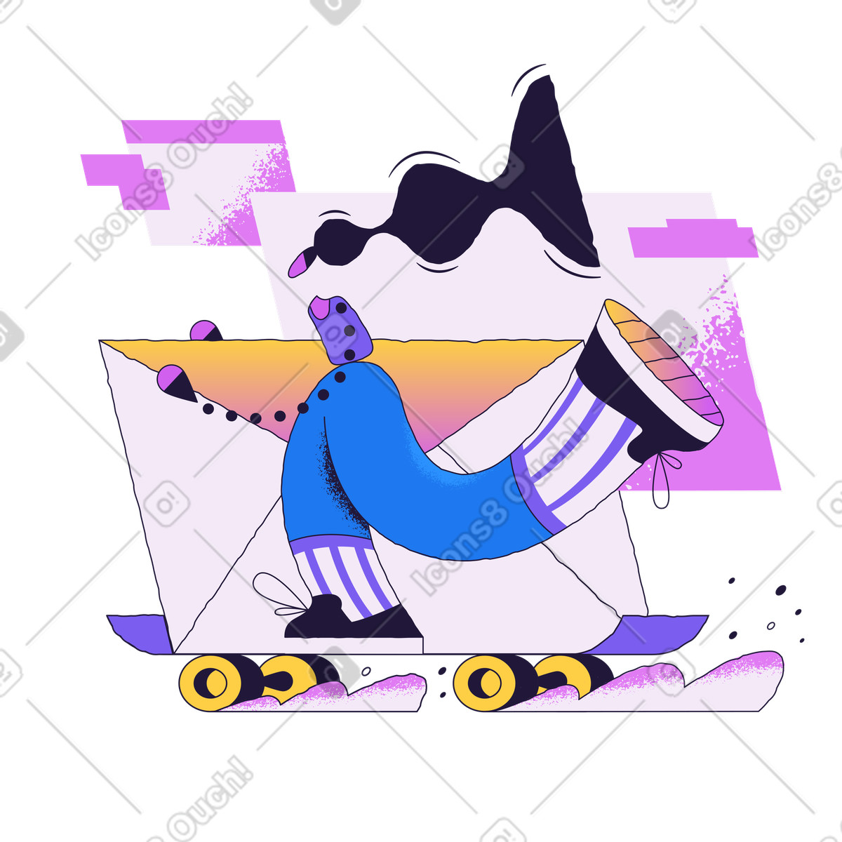 Conifer 스타일의 Courier delivering mail on skateboard, Sending updates and messages 일러스트레이션 PNG, SVG 다운로드