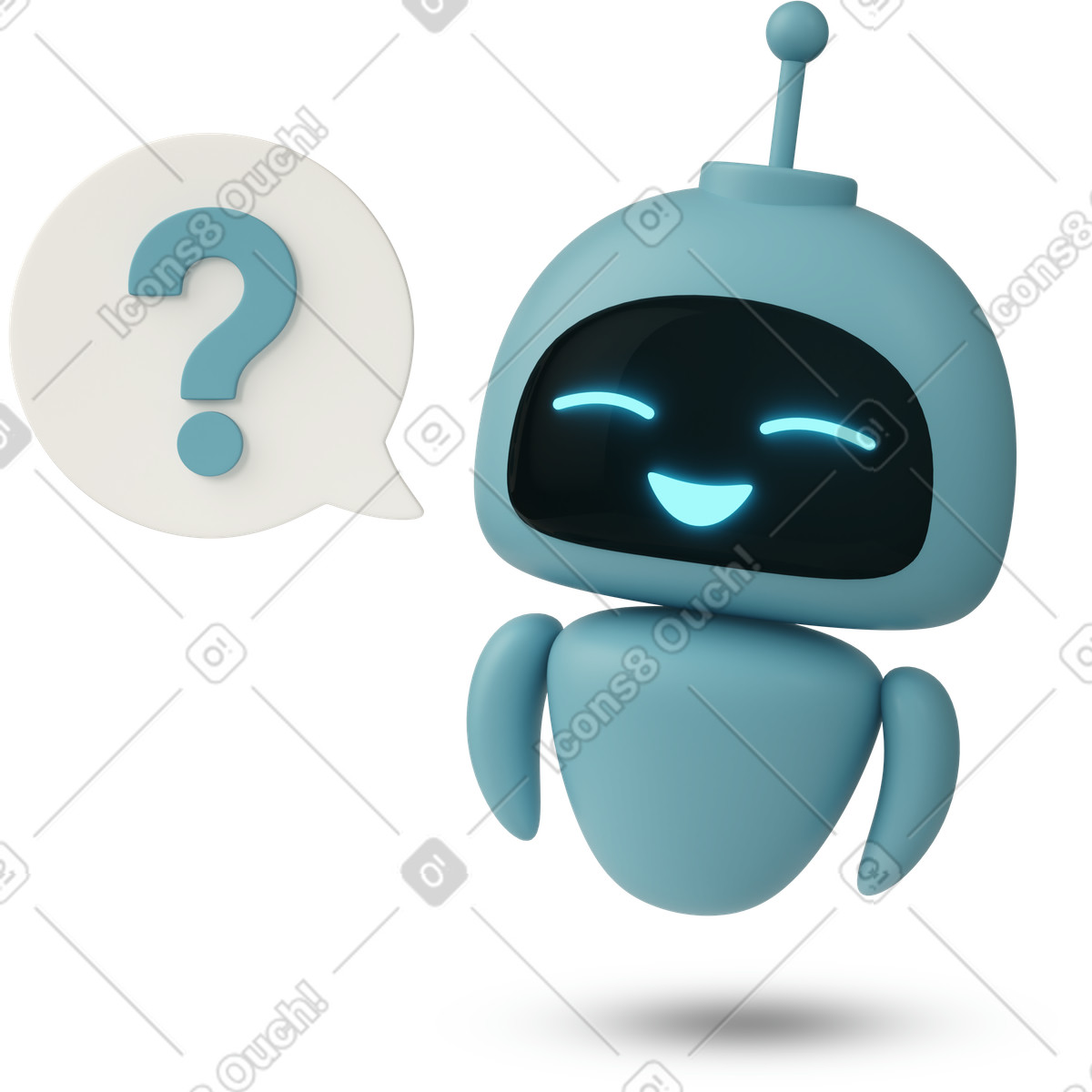 Ilustración Gpt robot with question mark in speech bubble en estilo 3D Casual life a descargar en PNG y SVG