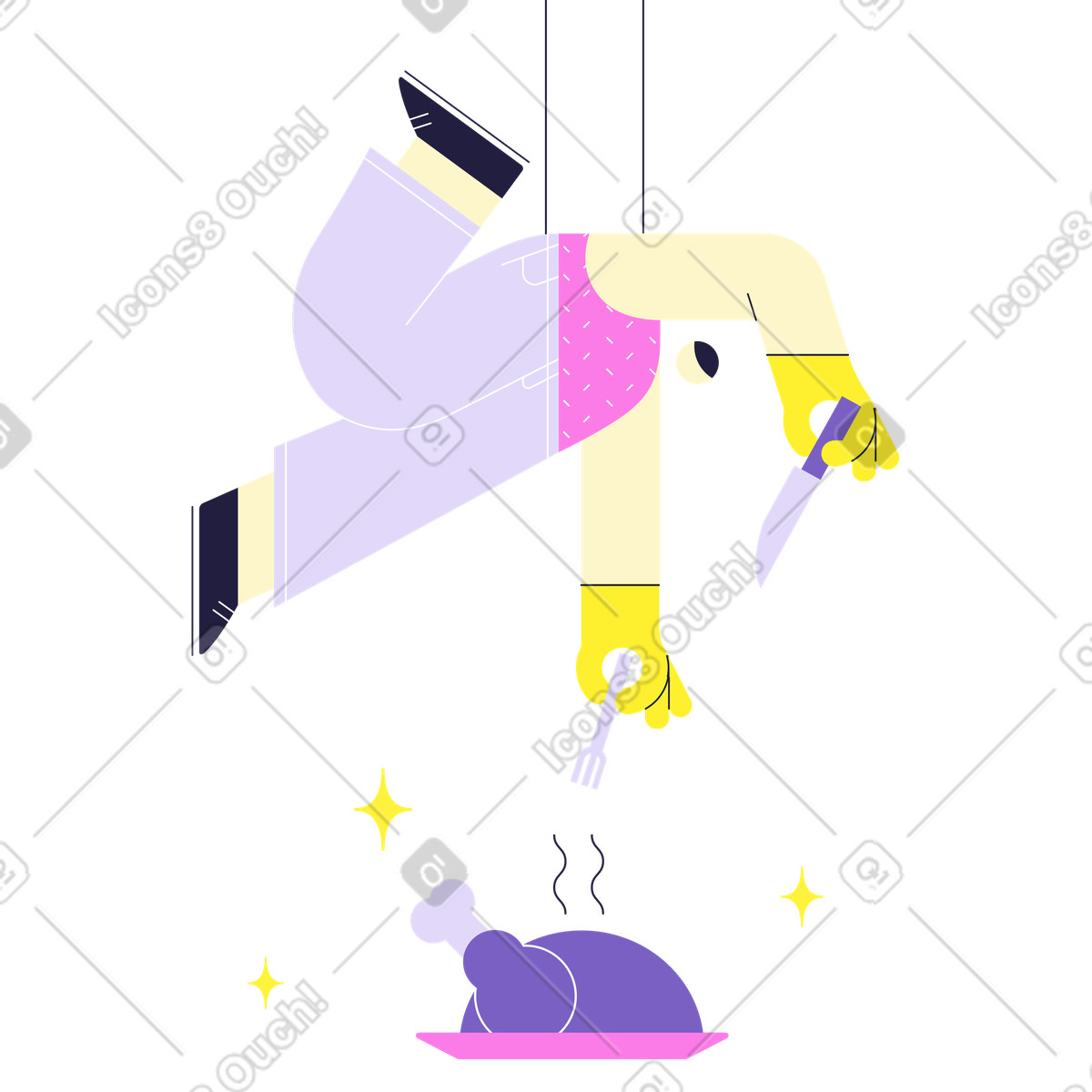 Иллюстрация Строгая диета, женщина тайно ест индейку в PNG и SVG