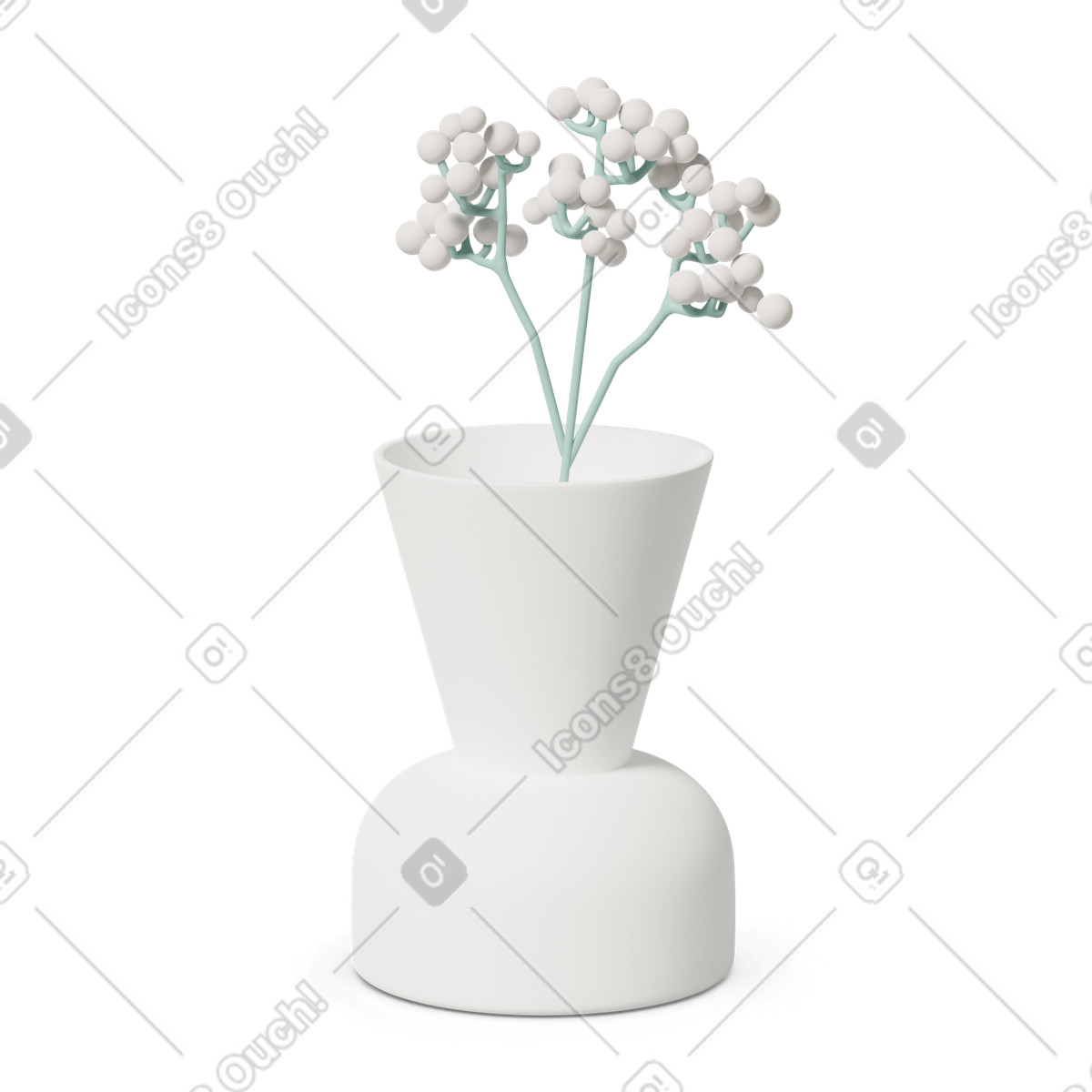 Vase with white flowers illustration in 3D Casual life style download in PNG, SVG