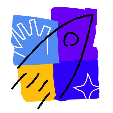 A rocket and abstract shapes in bright colors - Puzzle style illustration