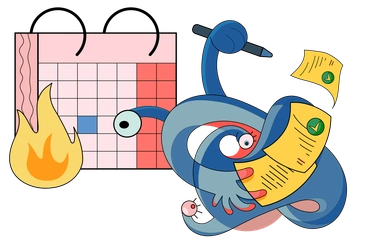 A colorful creature managing tasks and deadlines - Surr style illustration