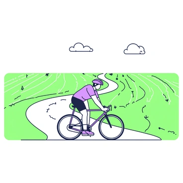 A recumbent bike rider is pedaling along a winding country road. The rider, wearing a helmet and cycling attire, is leaning back comfortably on the bike. To the left and right, there are endless fields of crops stretching into the distance. The crops are arranged in neat rows, alternating between different types, creating an organized and vibrant landscape. Above, the sky is clear, and a few fluffy clouds float by. The sun casts gentle shadows along the road and fields, highlighting the movement of the rider as they navigate through the picturesque countryside.