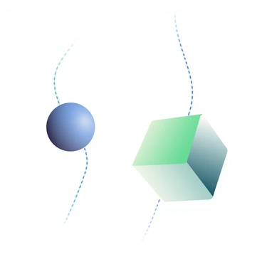 Two objects of different shapes falling side by side, showcasing their free fall paths.