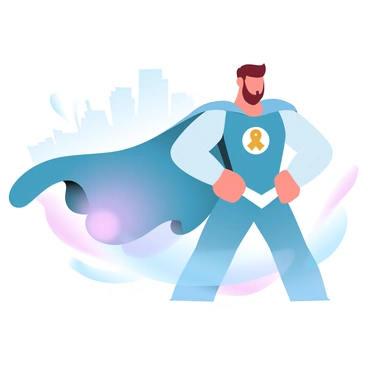 A superhero character is standing confidently with a flowing cape that features the "autism awareness ribbon" symbol prominently displayed. The superhero is wearing a colorful costume with a bold emblem on the chest, showcasing strength and determination. The cape flutters behind them, capturing the essence of motion. The background consists of a bright, gradient pastel color palette, adding vibrancy to the scene. A city skyline is faintly visible in the distance, emphasizing the superhero's role as a protector.