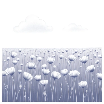 A vast field filled with numerous poppies in various stages of bloom. The poppies have delicate, crinkled petals and slender green stems. They are swaying gently in the breeze, creating a dynamic scene. The sky above is clear and bright, with a few soft, white clouds scattered throughout. The field extends toward the horizon, providing a sense of depth and openness in the landscape.