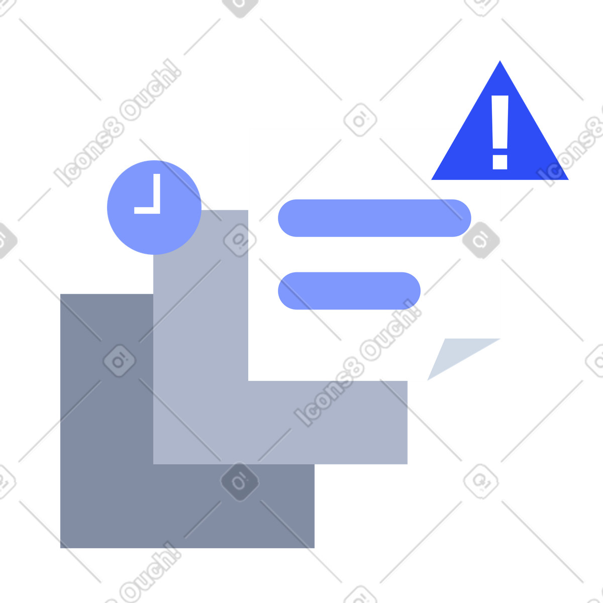 Illustration Alert message with clock for deadline warning dans le style System à télécharger aux formats PNG, SVG