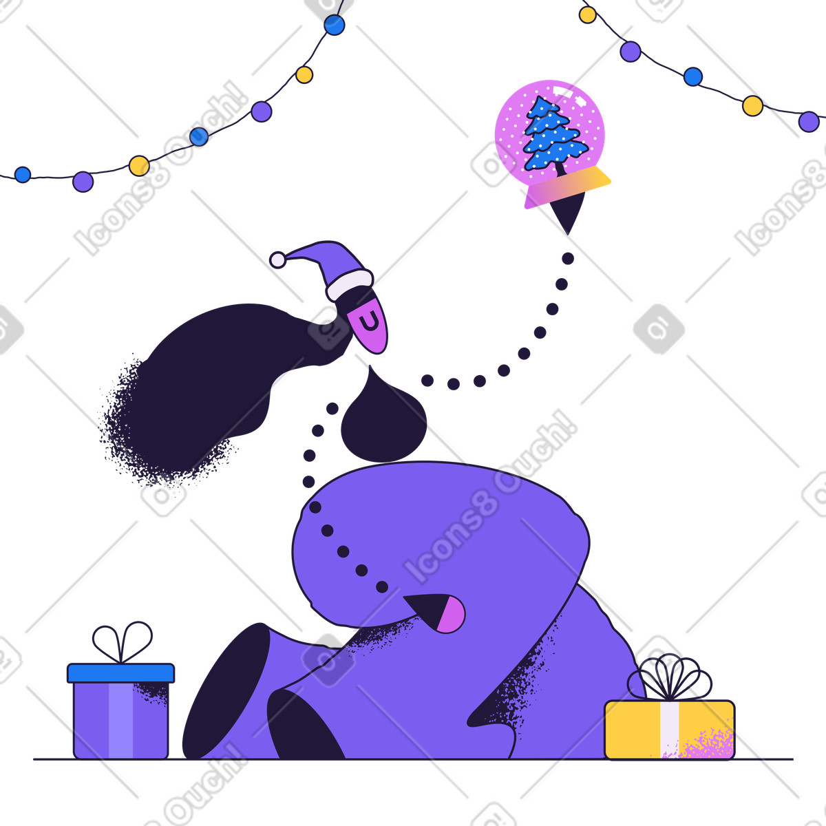 Unwrapping Christmas presents, Festive gift-giving atmosphere-Illustration im Conifer-Stil als Download in PNG, SVG