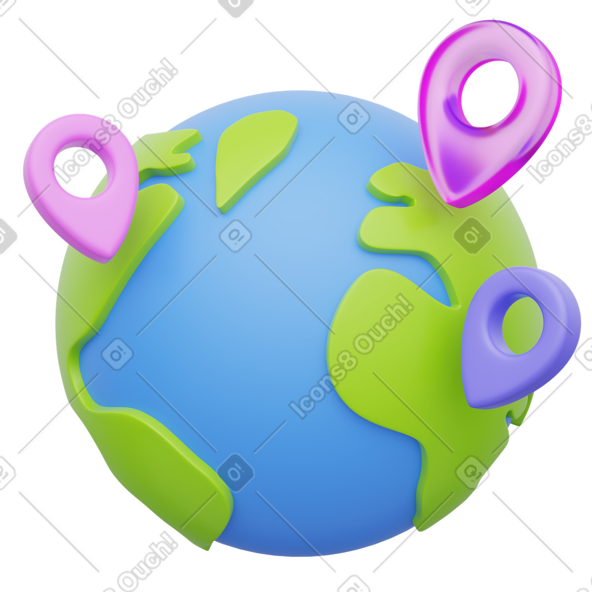 Global connection, Multiple map pins, Worldwide network illustration in 3D Playful style download in PNG, SVG