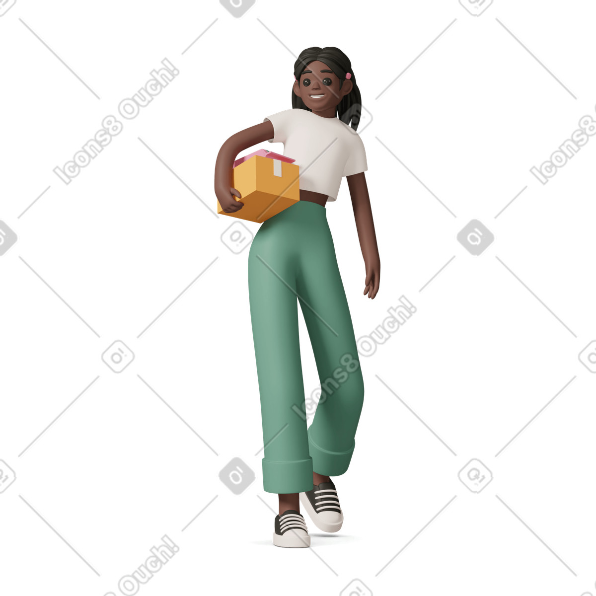 Black girl holding parcels illustrazione in stile 3D Casual life scarica in PNG, SVG