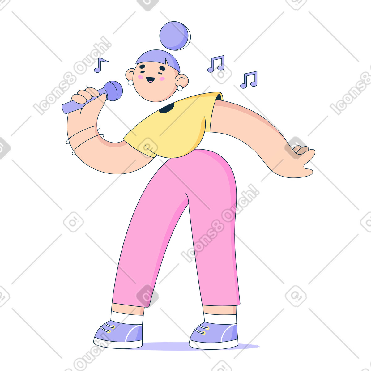 Artista femminile che canta nel microfono illustrazione in stile Bubble gum scarica in PNG, SVG