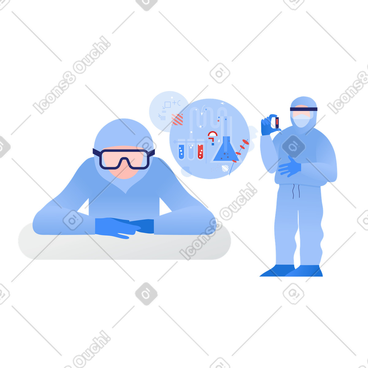 Research of vaccines and cures for coronavirus illustration in Clip style download in PNG, SVG