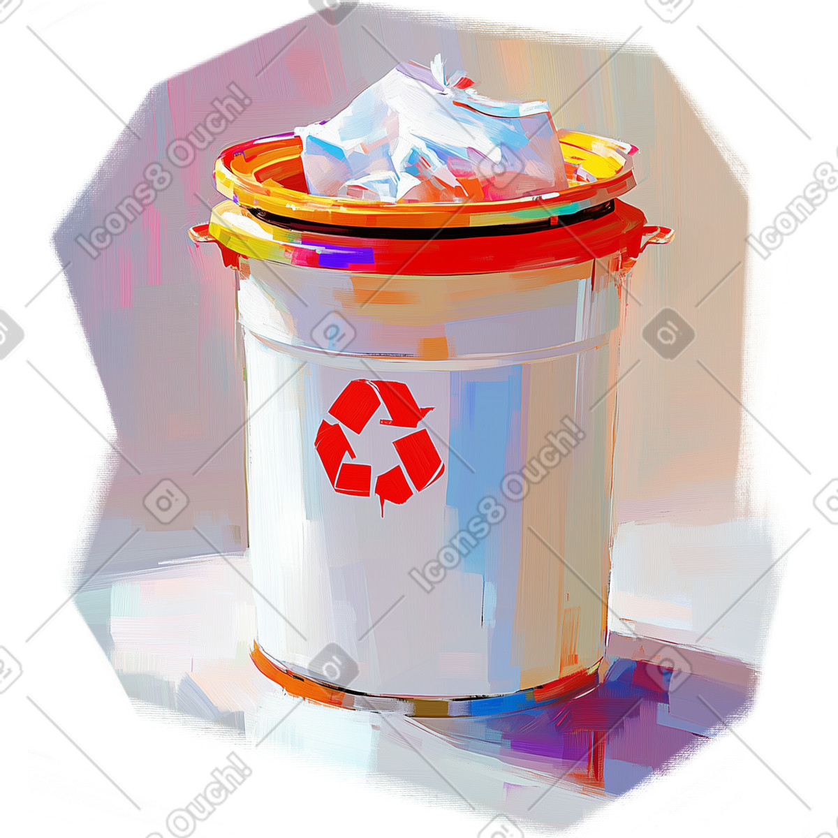 Dipinto ad olio raffigurante un bidone della spazzatura per la raccolta differenziata illustrazione in stile Pictorial scarica in PNG, SVG